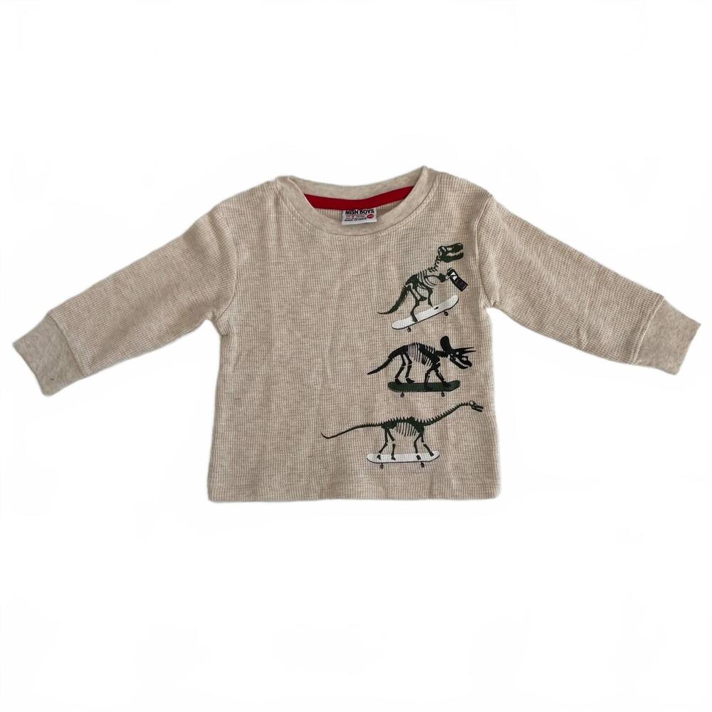 NEW LITTLE MISH kids' thermal dinosaur long sleeve top in beige